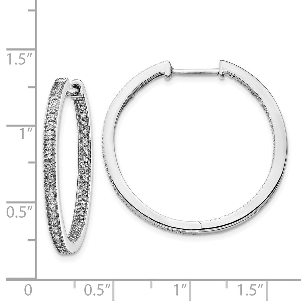 14k White Gold Polished Real Diamond In/Out Hinged Hoop Earrings