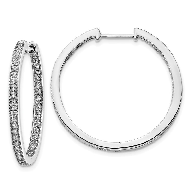 14k White Gold Polished Real Diamond In/Out Hinged Hoop Earrings
