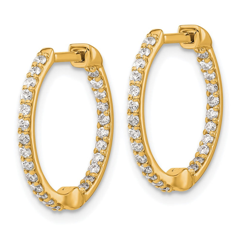 14k Yellow Gold Real Diamond In/Out Hinged Hoop Earrings