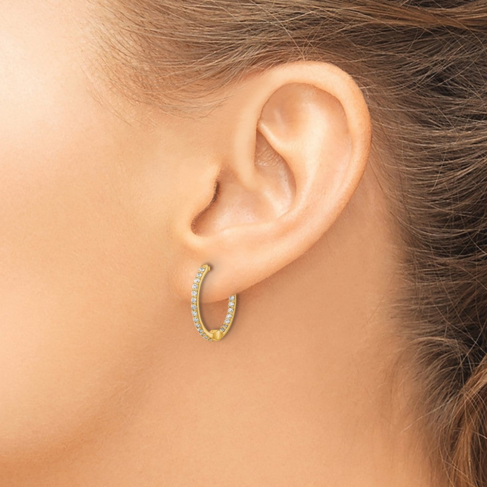 14k Yellow Gold Real Diamond In/Out Hinged Hoop Earrings