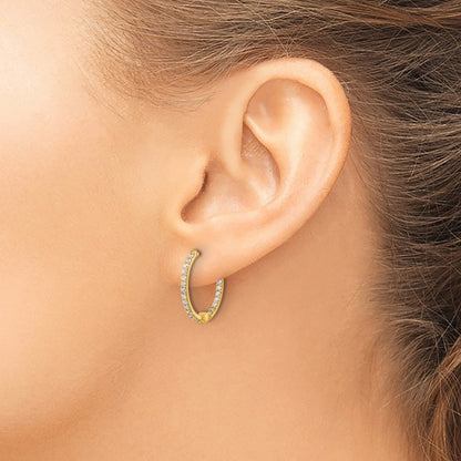 14k Yellow Gold Real Diamond In/Out Hinged Hoop Earrings