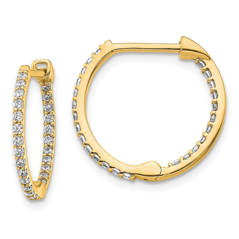 14k Yellow Gold Real Diamond In/Out Hinged Hoop Earrings