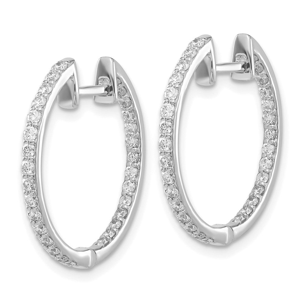 14k White Gold Real Diamond In/Out Hinged Hoop Earrings