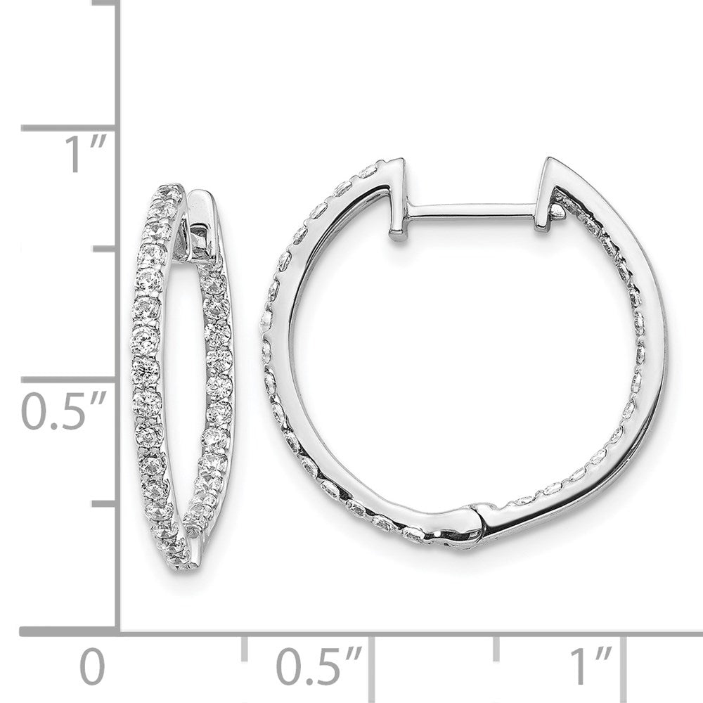 14k White Gold Real Diamond In/Out Hinged Hoop Earrings