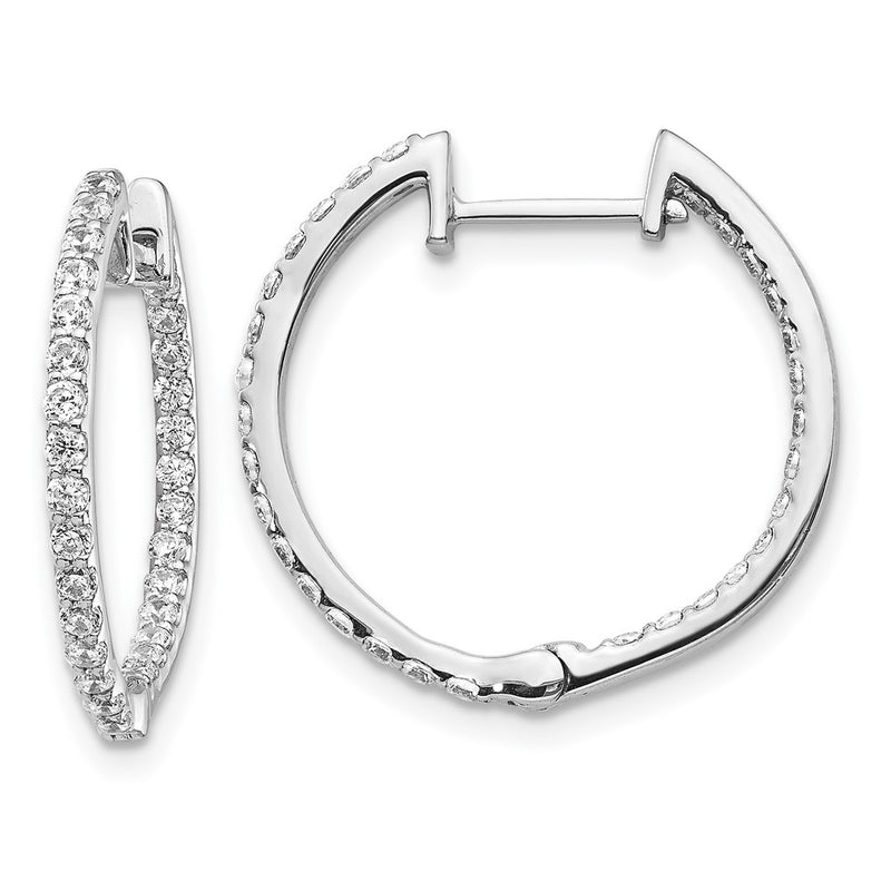 14k White Gold Real Diamond In/Out Hinged Hoop Earrings