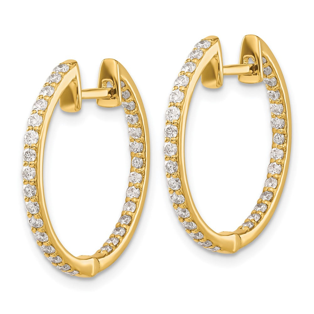 14k Yellow Gold Real Diamond In/Out Hinged Hoop Earrings