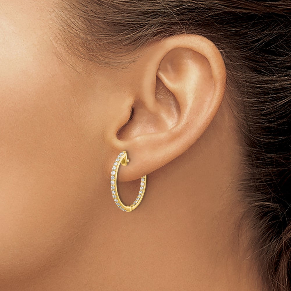 14k Yellow Gold Real Diamond In/Out Hinged Hoop Earrings