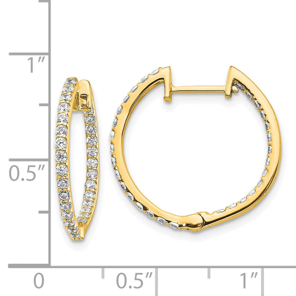 14k Yellow Gold Real Diamond In/Out Hinged Hoop Earrings