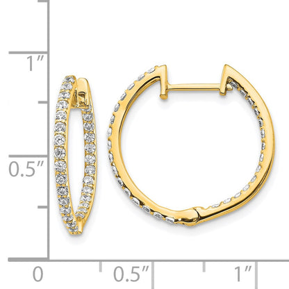 14k Yellow Gold Real Diamond In/Out Hinged Hoop Earrings