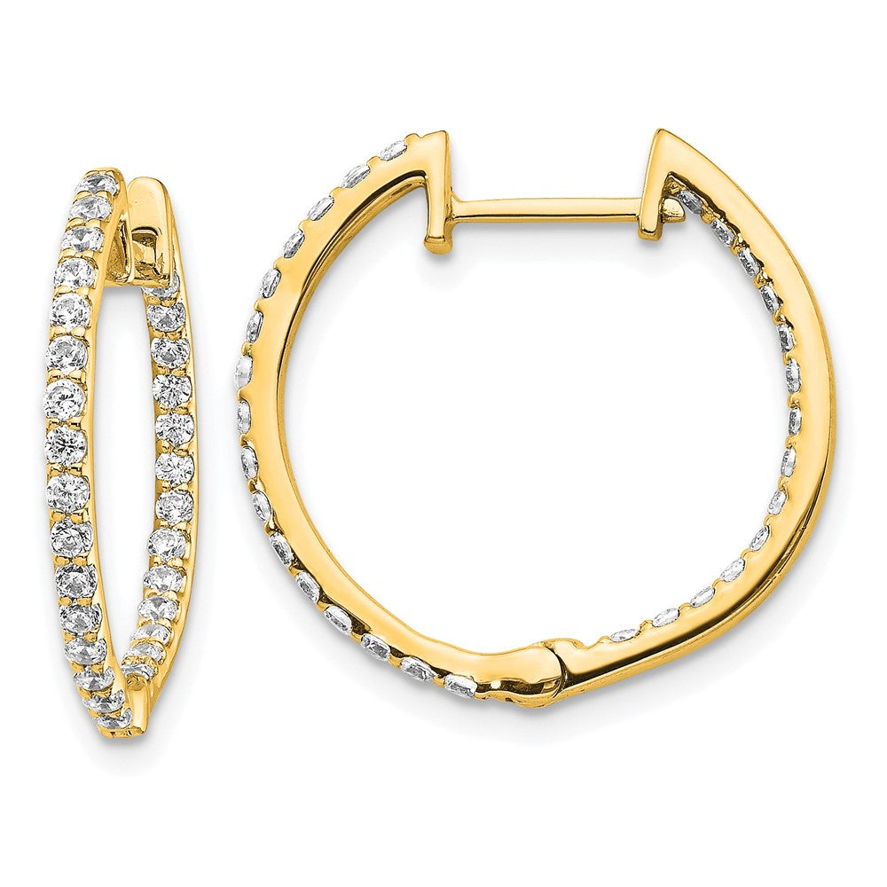 14k Yellow Gold Real Diamond In/Out Hinged Hoop Earrings