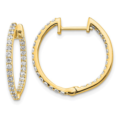 14k Yellow Gold Real Diamond In/Out Hinged Hoop Earrings