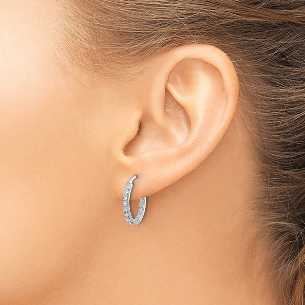 14k White Gold Real Diamond In/Out Hoop Earrings
