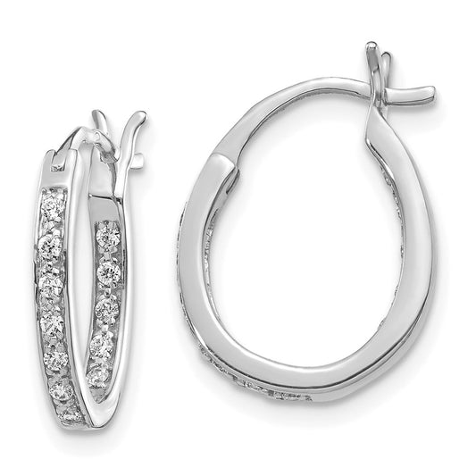 14k White Gold Real Diamond In/Out Hoop Earrings