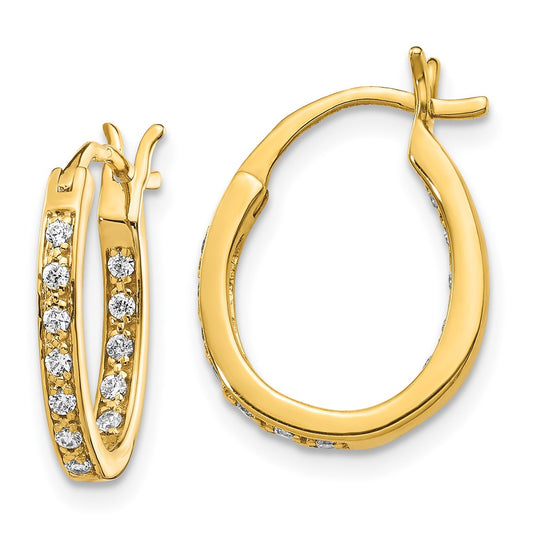 14k Yellow Gold Real Diamond In/Out Hoop Earrings