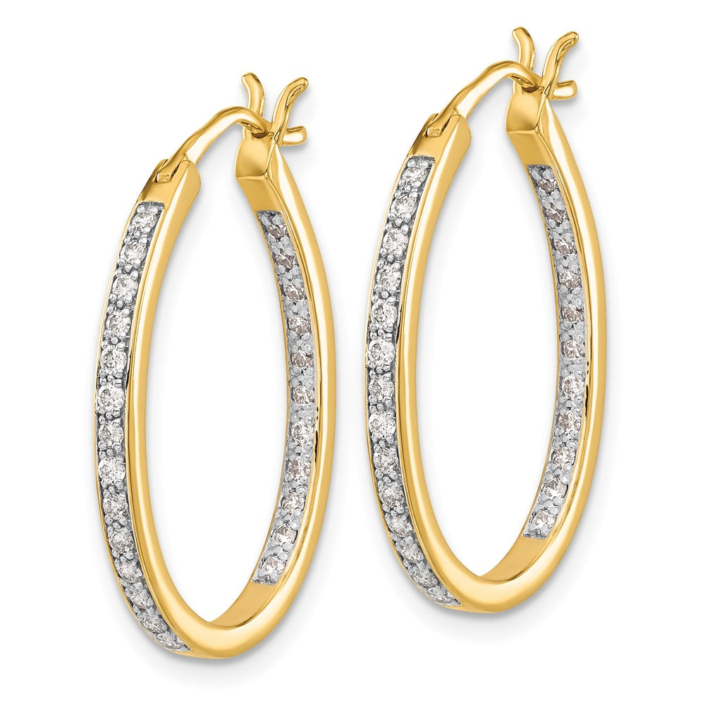 14k Yellow Gold Real Diamond In/Out Hoop Earrings
