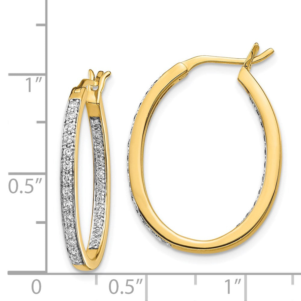 14k Yellow Gold Real Diamond In/Out Hoop Earrings