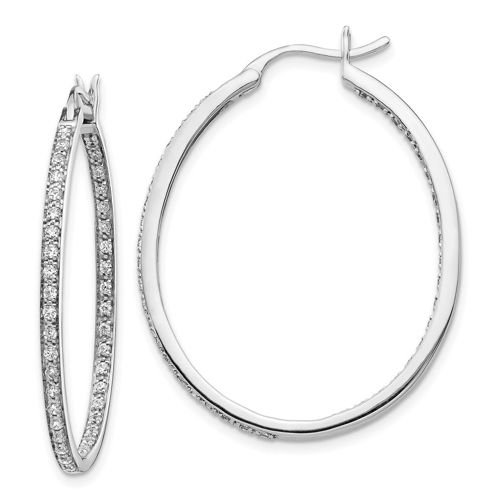 14k White Gold Real Diamond In/Out Hoop Earrings