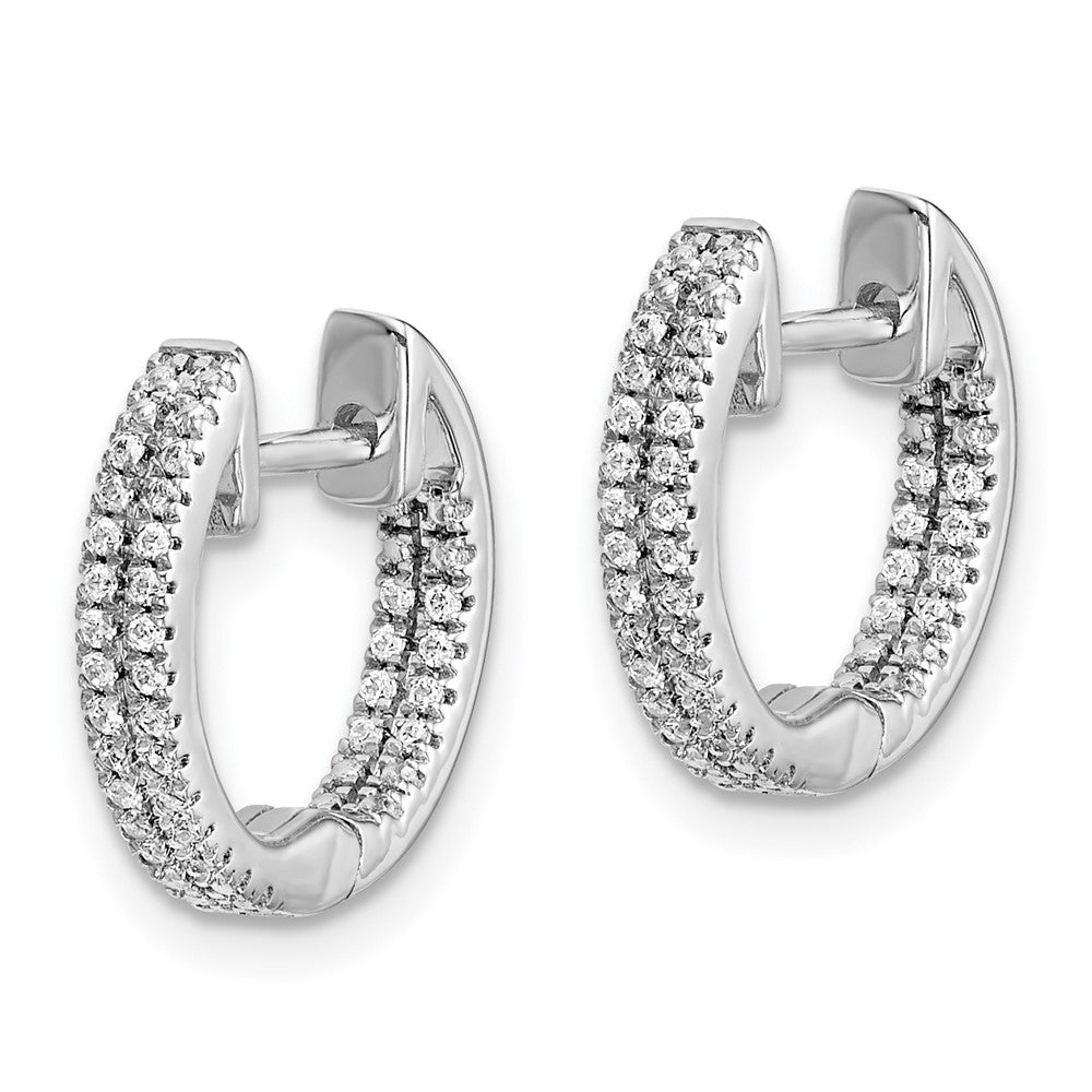 14k White Gold In/Out Real Diamond Hinged Hoop Earrings EM5428-016-WA