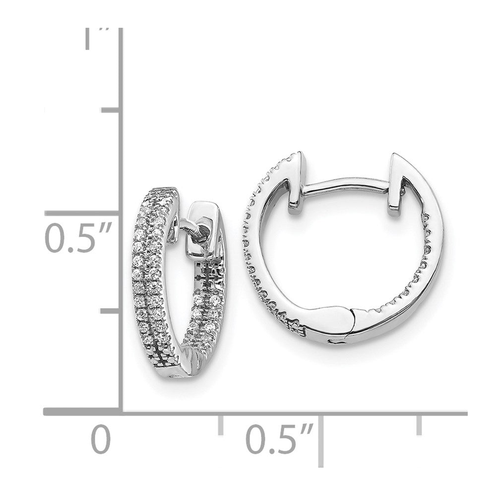 14k White Gold In/Out Real Diamond Hinged Hoop Earrings