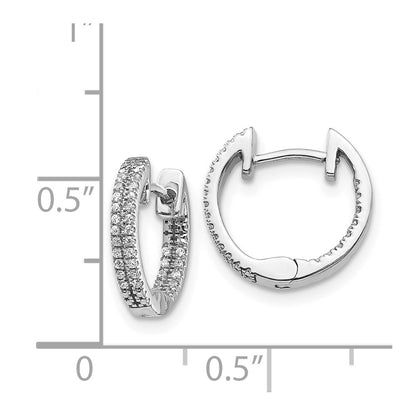 14k White Gold In/Out Real Diamond Hinged Hoop Earrings