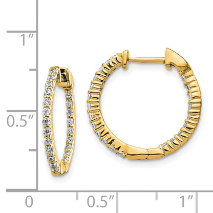 Solid 14k Yellow Gold Polished Simulated CZ In/Out Hinged Hoop Earrings