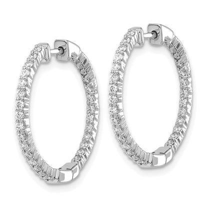 14k White Gold Polished Real Diamond In/Out Hinged Hoop Earrings