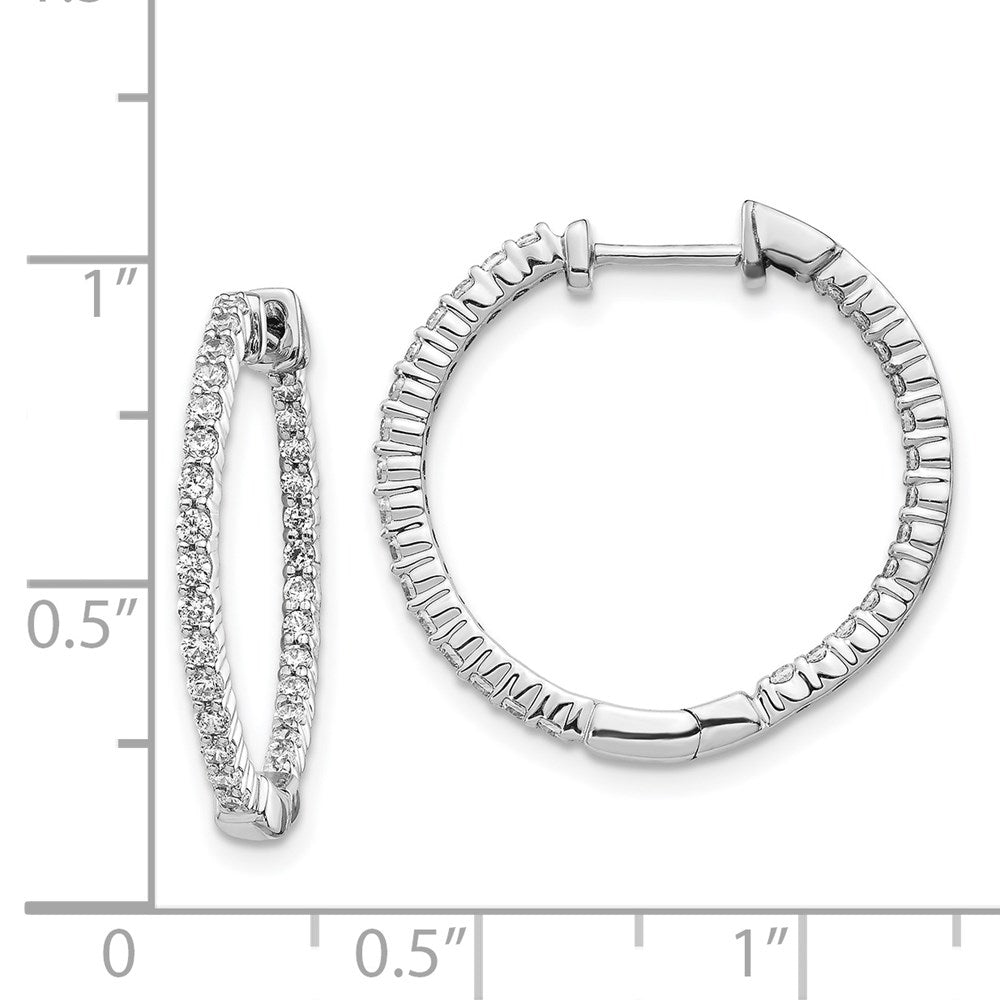14k White Gold Polished Real Diamond In/Out Hinged Hoop Earrings