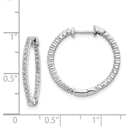 14k White Gold Polished Real Diamond In/Out Hinged Hoop Earrings