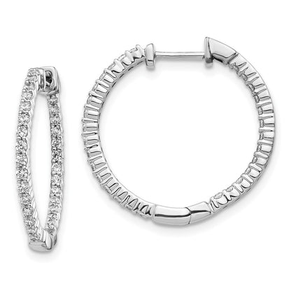 14k White Gold Polished Real Diamond In/Out Hinged Hoop Earrings