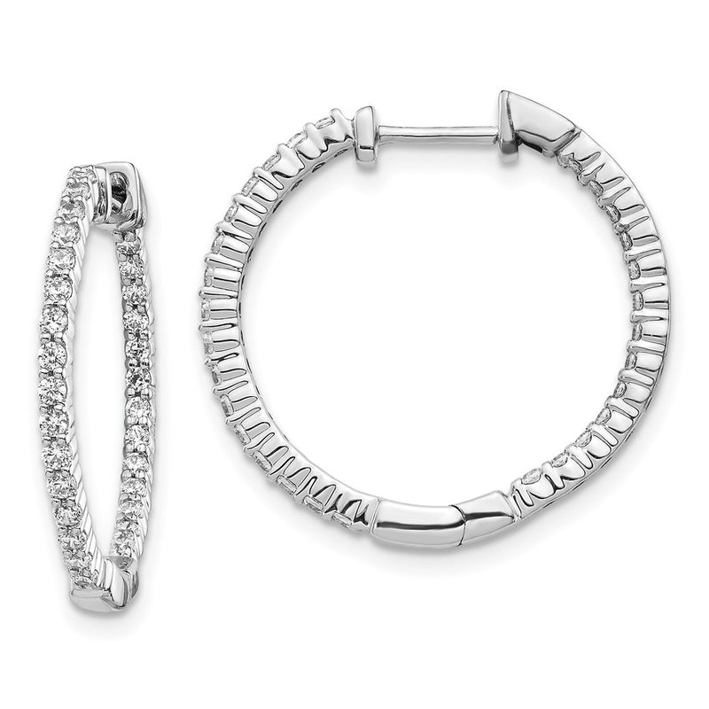 14k White Gold Polished Real Diamond In/Out Hinged Hoop Earrings