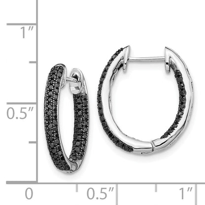 14k White Gold, All Black Real Diamond In/Out Hoop Earrings EM5433-BK-050-WA