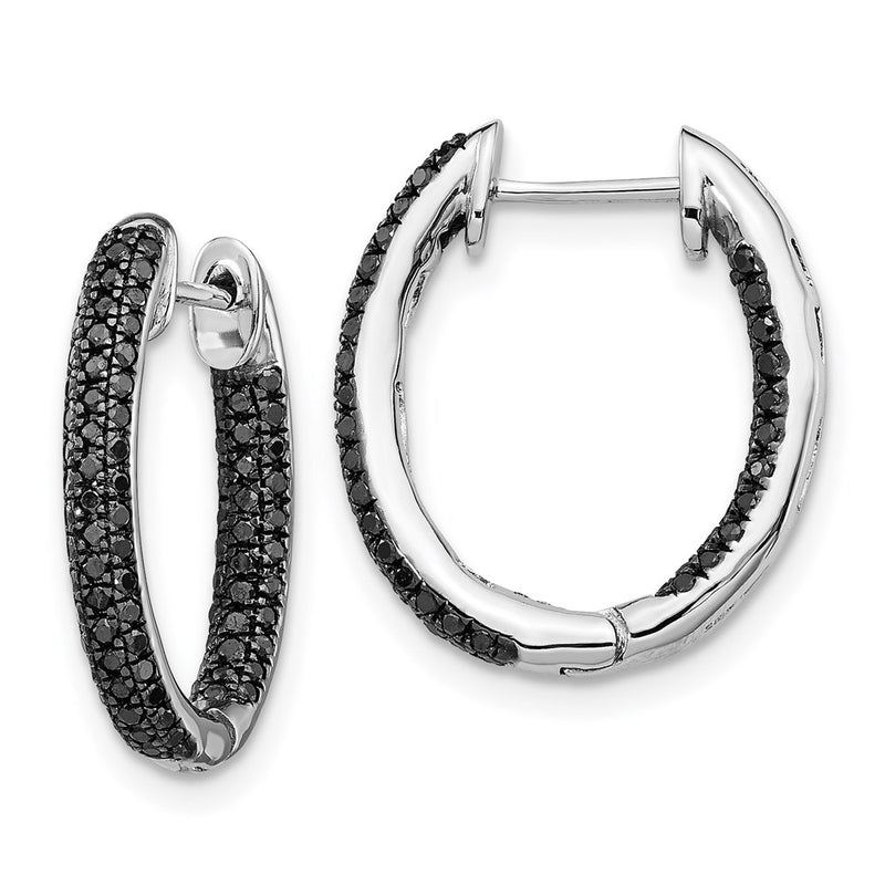 14k White Gold, All Black Real Diamond In/Out Hoop Earrings EM5433-BK-050-WA