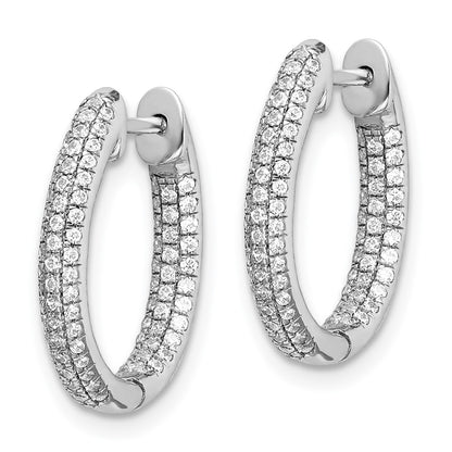 14k White Gold Real Diamond In/Out Hinged Hoop Earrings