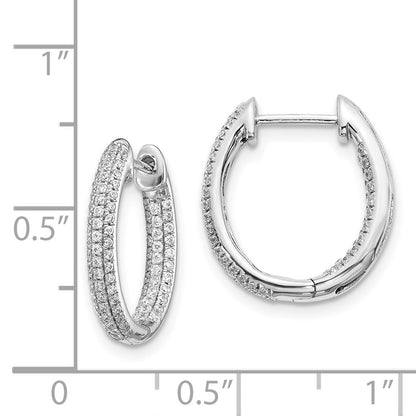14k White Gold Real Diamond In/Out Hinged Hoop Earrings