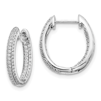14k White Gold Real Diamond In/Out Hinged Hoop Earrings