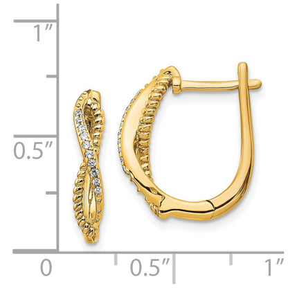 14k Yellow Gold Real Diamond and Twisted Rope Hinged Post Earrings
