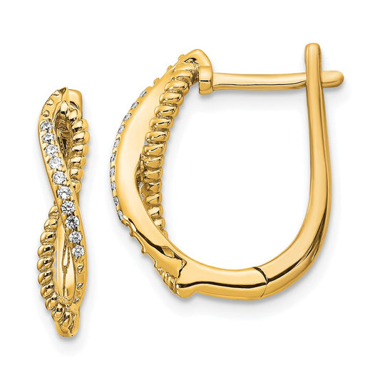14k Yellow Gold Real Diamond and Twisted Rope Hinged Post Earrings