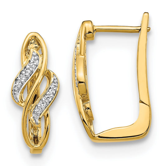 14k Yellow Gold Real Diamond Hinged Hoop Earrings