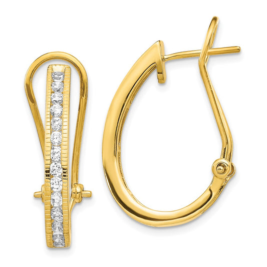 Solid 14k Yellow Gold Simulated CZ Omega BacK Hoop Earrings