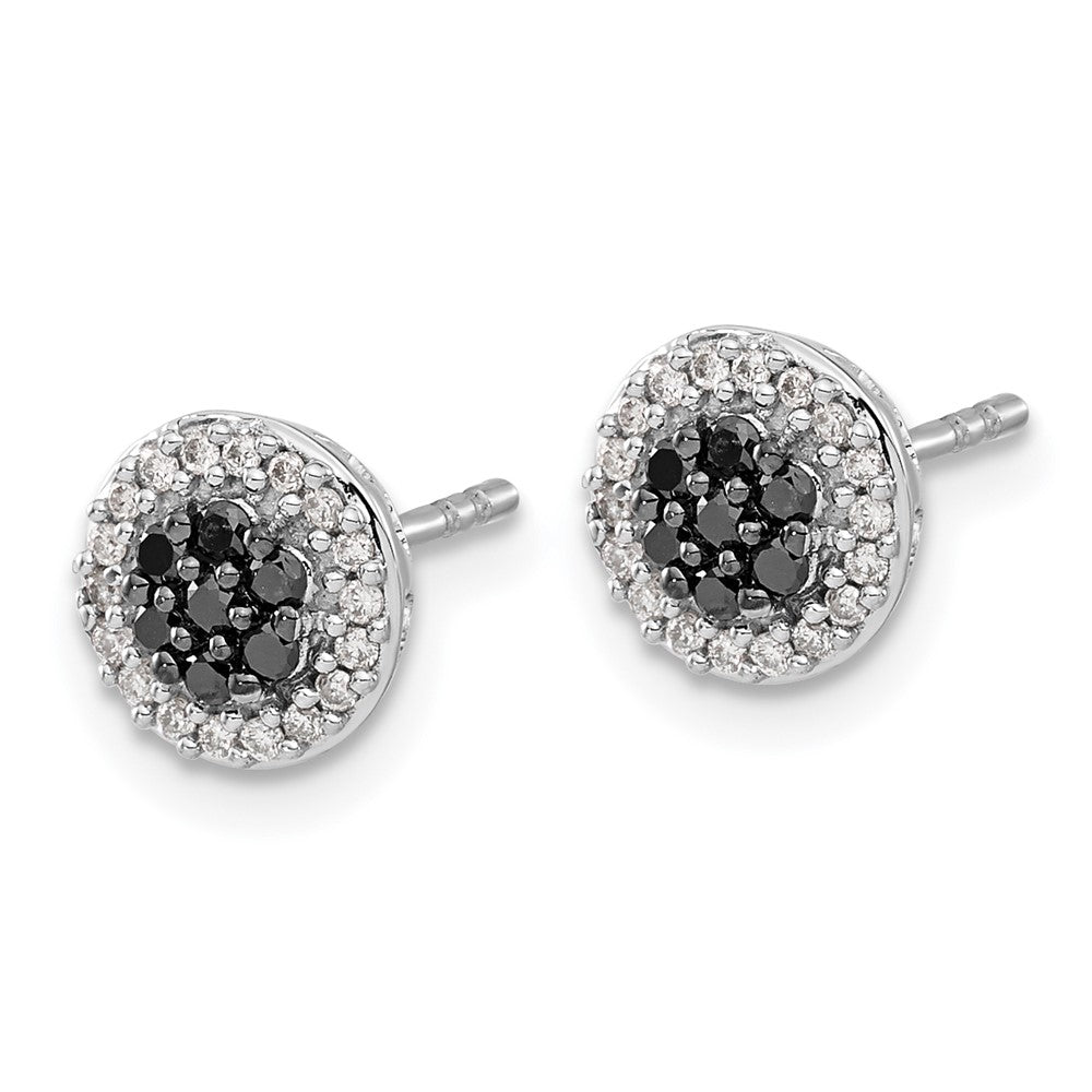 14k White Gold Black/White Real Diamond Cluster Post Earrings