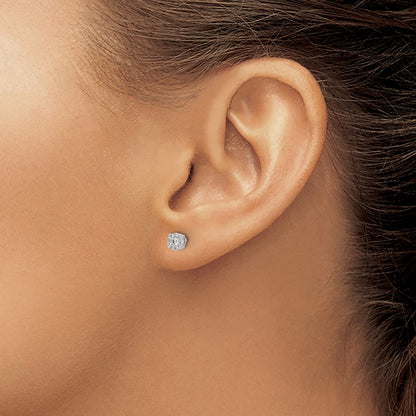 Solid 14k White Gold Simulated CZ Cluster Post Earrings