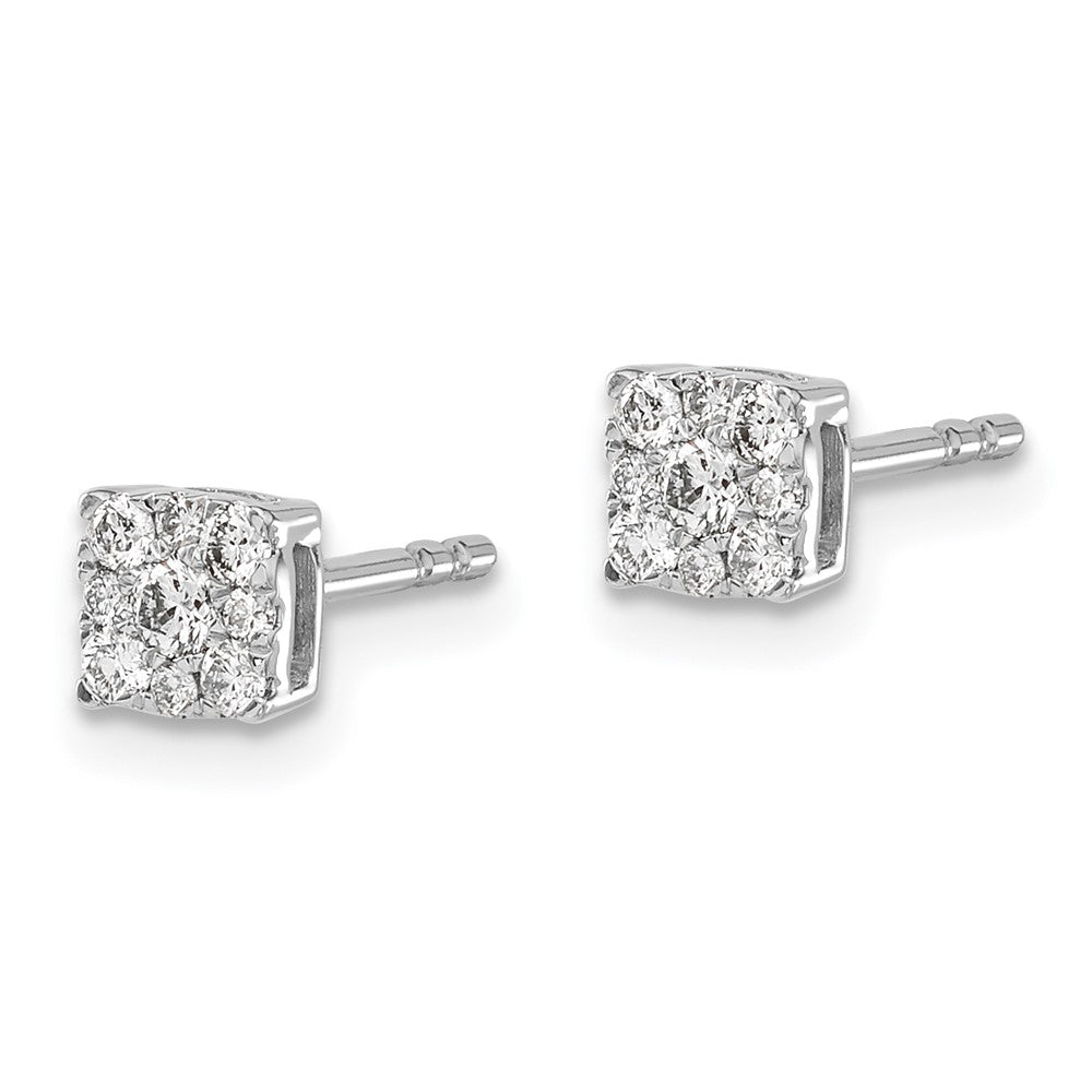 14k White Gold Real Diamond Cluster Post Earrings