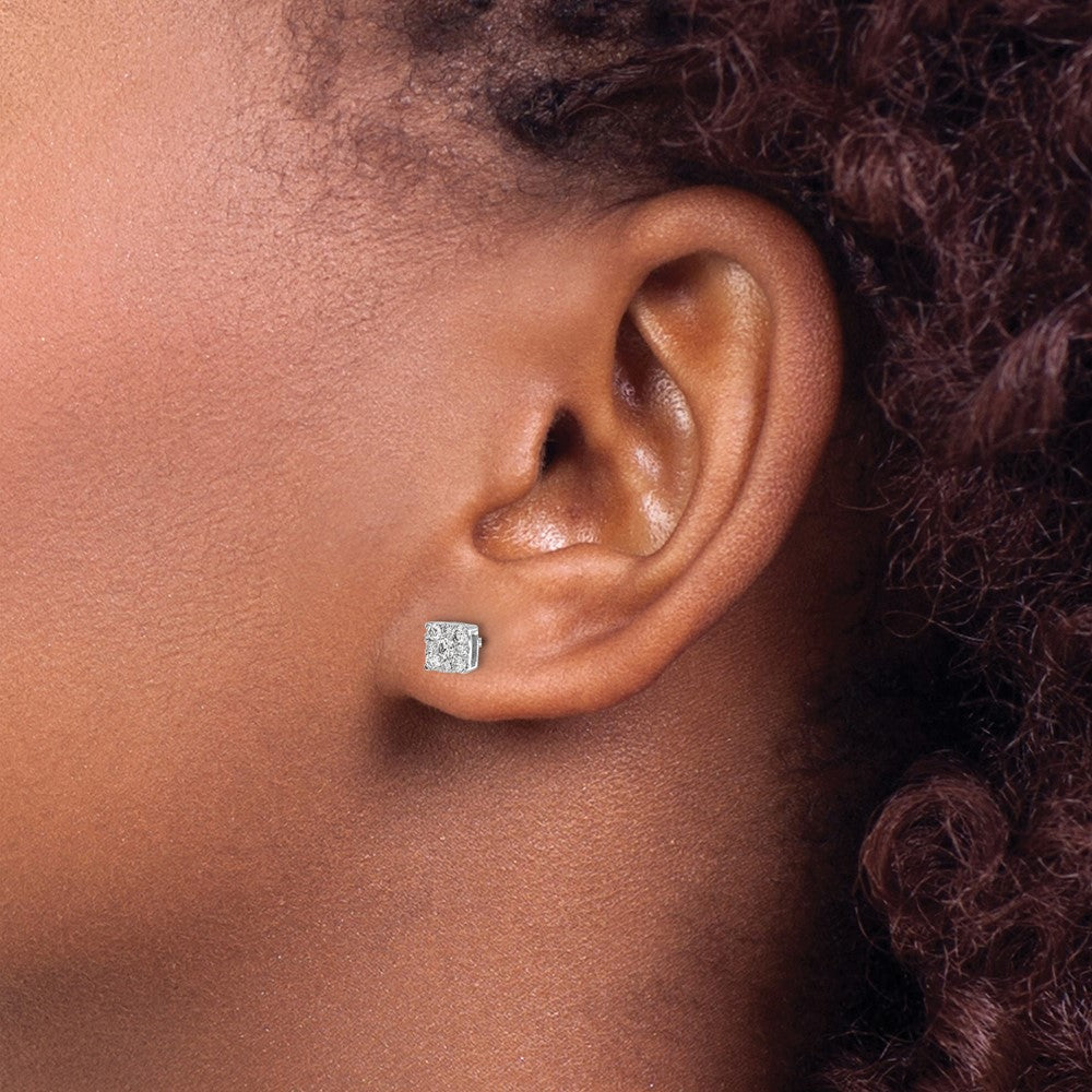 14k White Gold Real Diamond Cluster Post Earrings