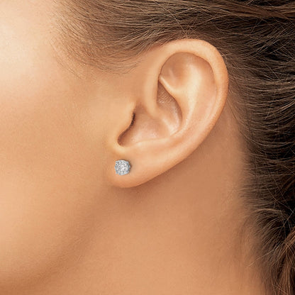 Solid 14k White Gold Simulated CZ Cluster Post Earrings