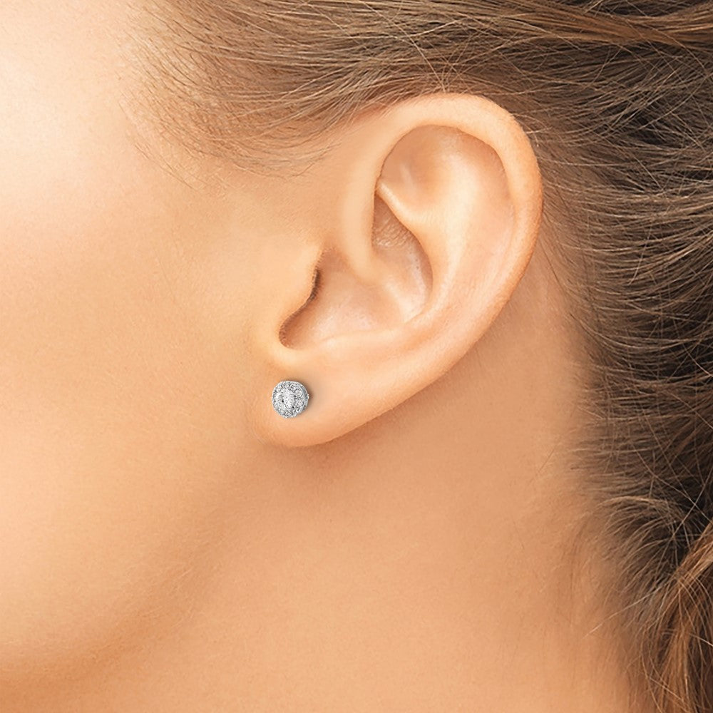 14k White Gold Real Diamond Cluster Post Earrings