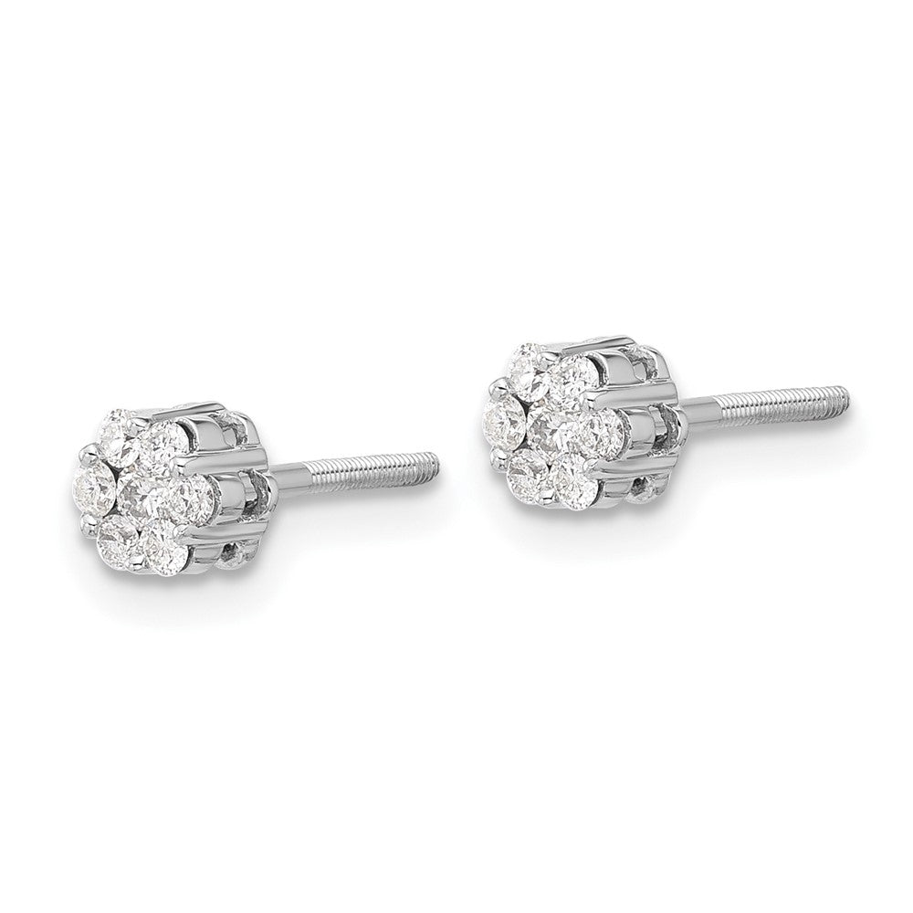 14k White Gold Real Diamond Cluster Post Earrings