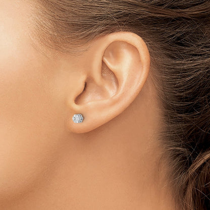 Solid 14k White Gold Simulated CZ Cluster Post Earrings