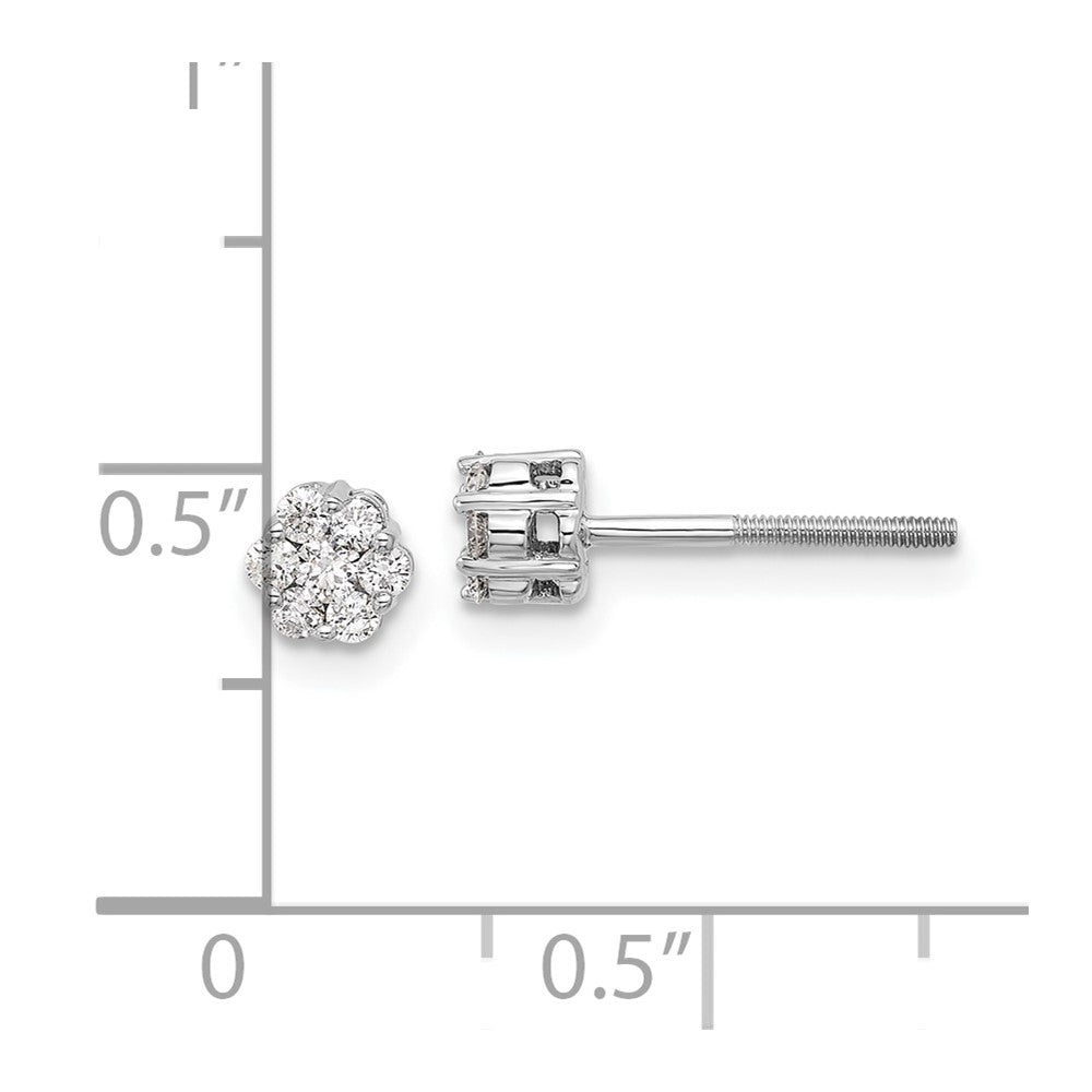14k White Gold Real Diamond Cluster Post Earrings
