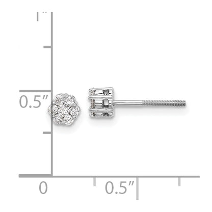 14k White Gold Real Diamond Cluster Post Earrings