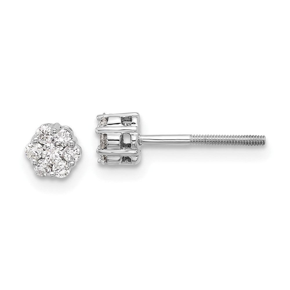 14k White Gold Real Diamond Cluster Post Earrings
